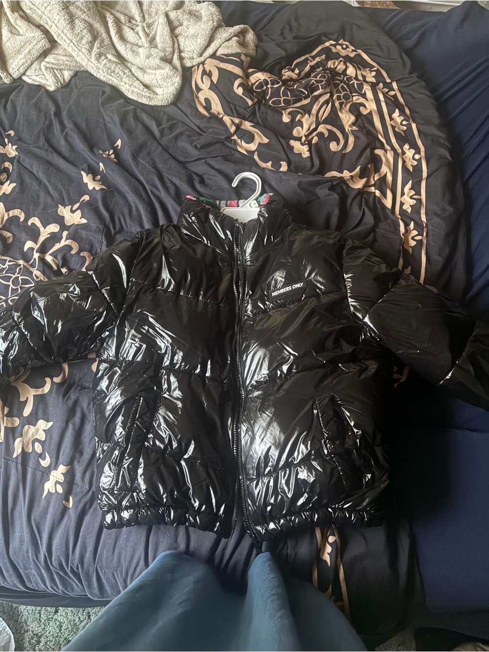 Members Only Glossy Black Quilted Puffer Jacket